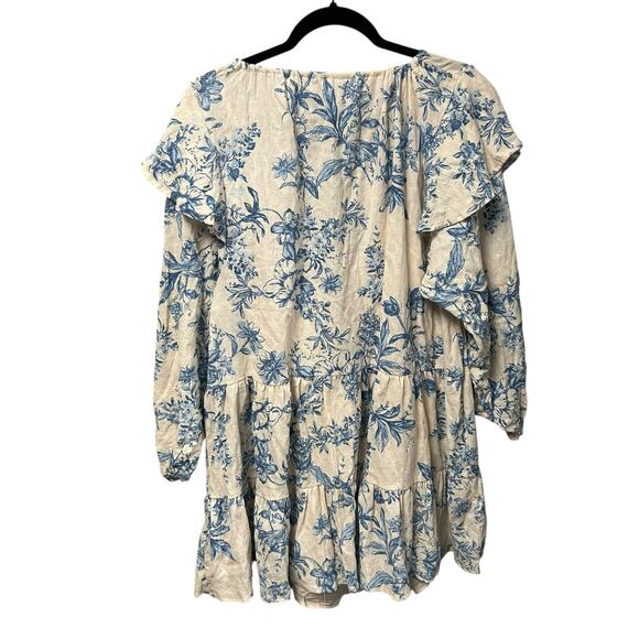 Free People Blue White Floral Tea Combo Sunbaked Swing Mini Dress Womens Medium - Picture 7 of 7